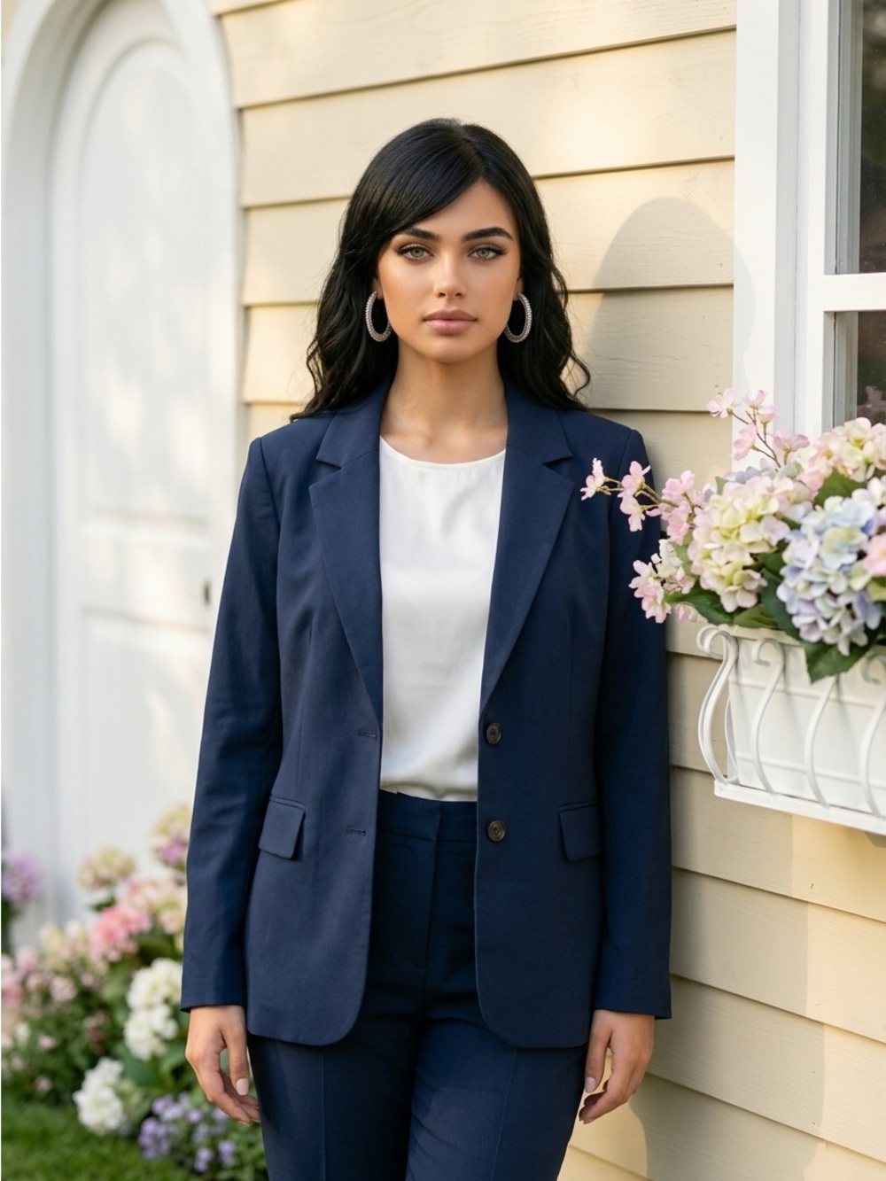 Worthington Navy Single-Breasted Tailored Blazer